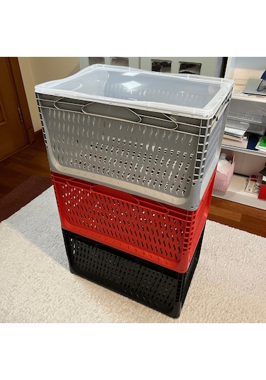 Alpbx Delikli Gri Plastik Kasa 60x40x32 Cm - Sepet 65 Litre
