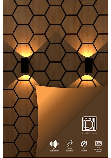 Ahşap Altıgen Petek Akustik Duvar Kaplama Paneli Mdf 68x56cm Safir Meşe