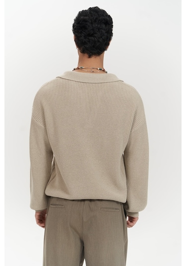 Magnus Polo Yaka Bej Erkek Triko Kazak Bej