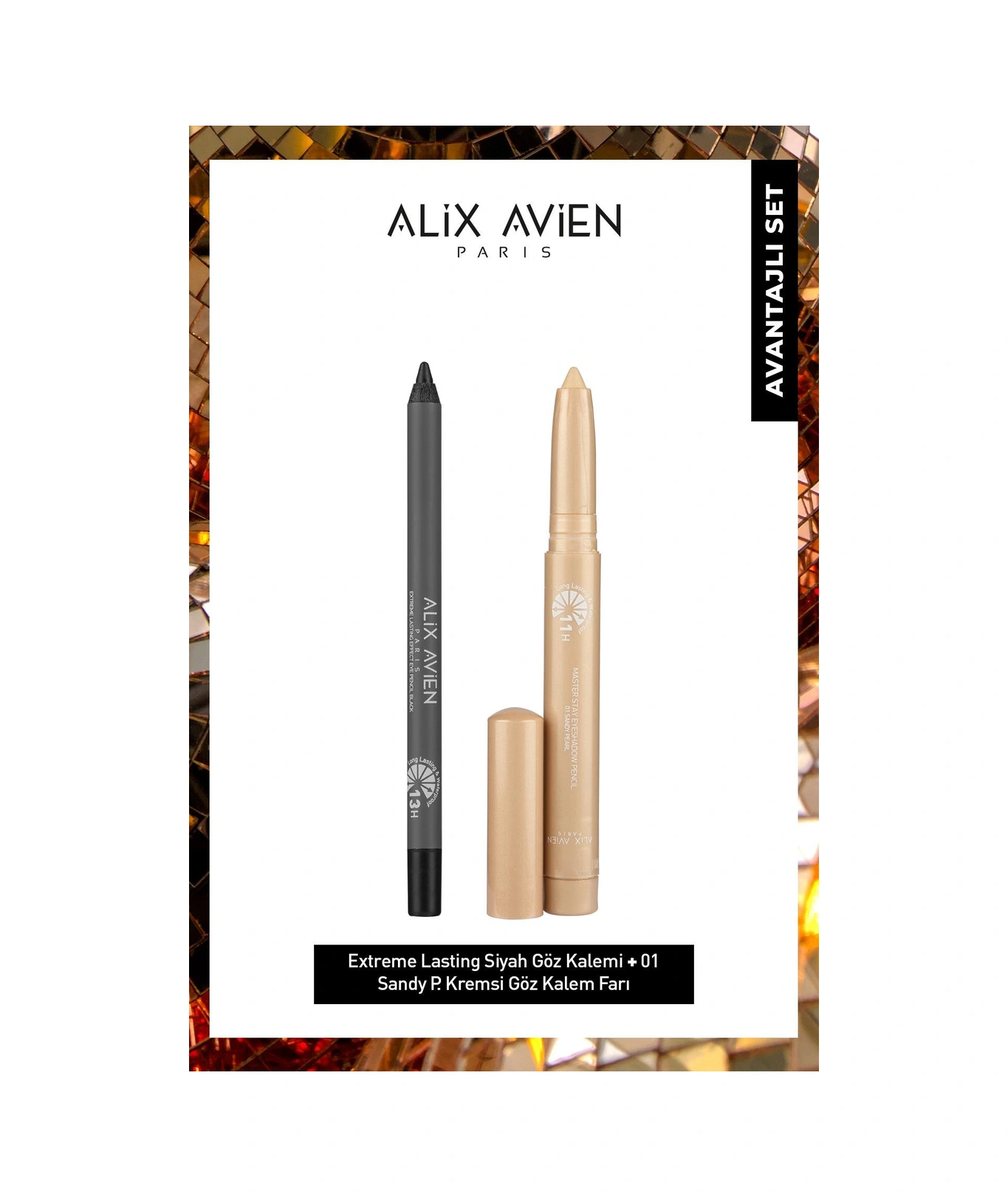 Alix Avien Suya Dayanıklı Uzun Süre Kalıcı Yoğun Pigmentasyonlu Kremsi Waterproof Göz Kalemi Makyaj Seti