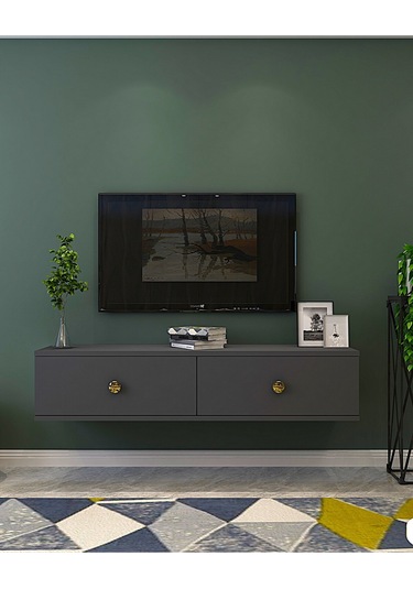 Tda1202a - Zuzu Duvara Montaj Tv Stand Antrasit-gold 120cm Antrasit / Koyu Gri
