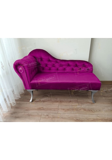 Dekoratif Bihter Koltuk Josefin Puf 130 Cm Gümüş Ayak Mor