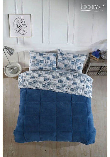 Battal Wellsoft Yorgan Çift Taraflı Yastık Kılıflı 215x235 Cm Mavi
