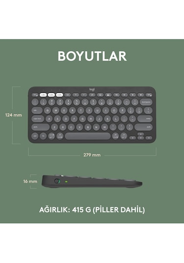K380s Pebble Keys 2 Çoklu Cihaz Özellikli Bluetooth İngilizce Q