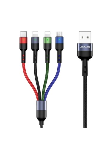 Usams Us-sj317 4in1 2 Lightning 1 Type-c 1 Micro Uçlu 1.2m 2a Örgülü Renkli Şarj Ve Data Kablosu