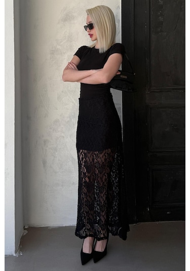 Madmext Madmext Siyah Dantel Kadın Etek Mg2338 Siyah