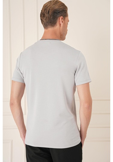 Comfort Fit Bisiklet Yaka Esnek Pamuk Casual Gri Tişört Ts 885 Gri