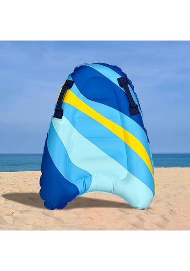 Honeybeeshop 1 Adet Çok Renkli Çocuk Sörf Tahtası Tutma Sapı İle Taşınabilir Dayanıklı Polimer Plaj Sörfü Ve Yüzme İçin İdeal Mavi Sarı Çizgili Tasarım