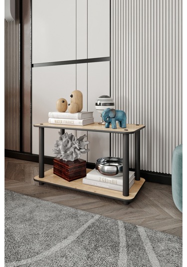 Dekoratif Masivo Kitaplık 2 Katlı 30x60 Dikdörtgen Çok Amaçlı Raf Safir Meşe Meşe