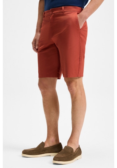 Grimelange TEEMO Erkek Yanları Cepli Fermuarlı Likralı Slim Fit Kiremit Rengi Şort