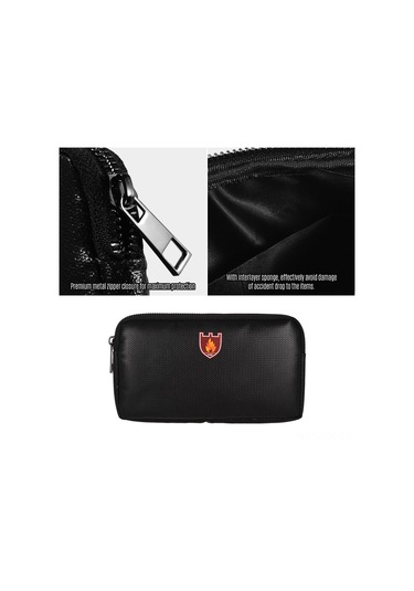 Vkemall Silikon Kaplı Cam Fiber Yangınsız Çanta - Telefon Ve Powerbank Saklama İçin, Darbe Emici Sprey İç Katman, 20.8x11.8cm Siyah