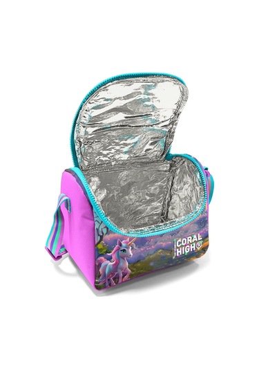 Coral High İlkokul Kız Çocuk Okul Beslenme Çantası, Turkuaz Pembe Anime Kız, Termoslu Isı Yalıtımlı Turkuaz - Pembe