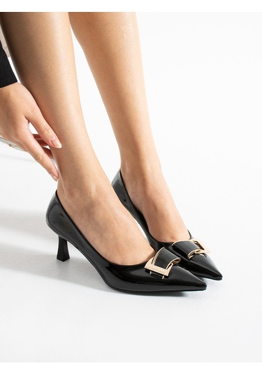 315251140-1 Siyah Suni Rugan Topuklu Kadın Ayakkabısı Siyah