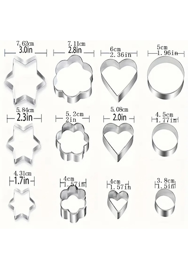 12 Parça Metal Kurabiye Kalıbı Gümüş Gri