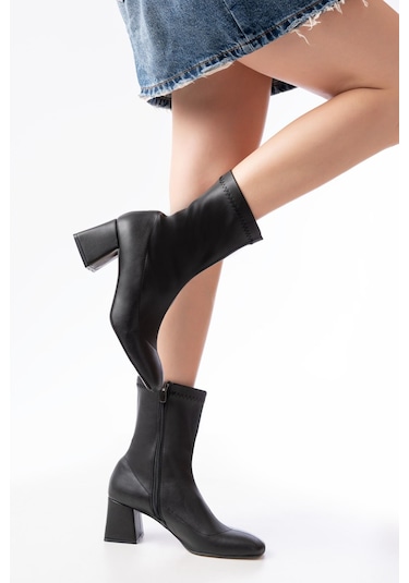 Hc-2700 Siyah Streç Topuklu Fermuarlı Günlük Kadın Bot