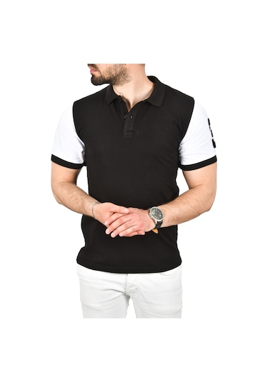 Deepsea Erkek Siyah Dar Kesim Pamuklu Polo Yaka Tişört Slim Fit Nefes Alan Kıvrılmaz Polo Yaka Tişört 2503022 Siyah