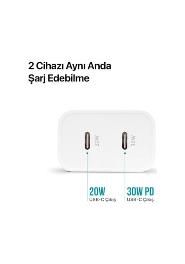 Ttec Süper Şarj Akım Koruma 2pd Giriş Gan 50w Şarj Başlığı Samsung Huawei İphone 15 15 Pro Max Uyumlu Şarj