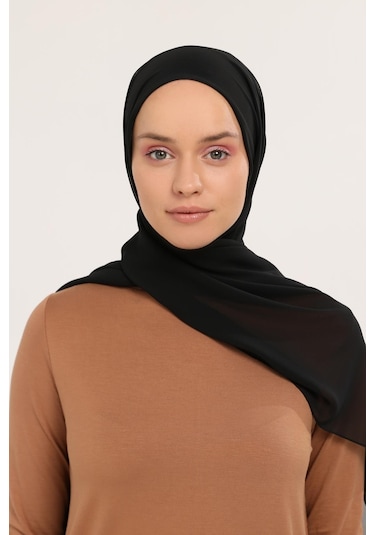 Hazır Pratik Lüks Geçmeli Lastikli Boneli Şifon Şal Siyah