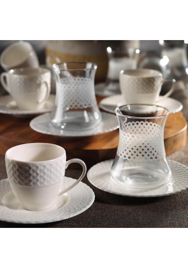 Kütahya Porselen Bone İron 18 Parça Çay Kahve Seti