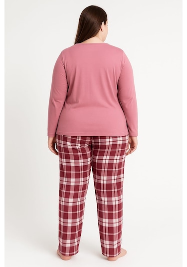 Kadın 08051 Büyük Beden Pijama Takımı Gül Kurusu GÜL KURUSU