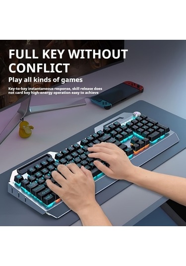 Fastbuy Ergeonik Gaming Klavye Usb Kablolu Mavi Anahtarlı Tamamı Metal, Metal Panel