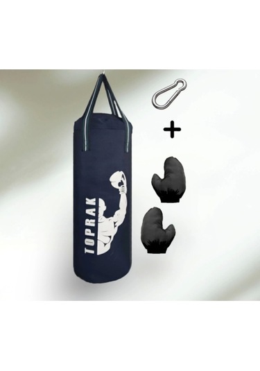 9-13 Yaş Boks Torbası 60cm Çocuk Boks Torbası Eldiven+karabina Hediyeli Lacivert