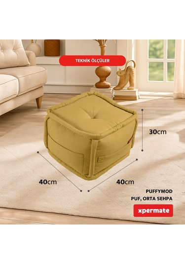 Xpermate Puffymod Dekoratif Kare Puf Orta Sehpa 40x40 Cm Hardal