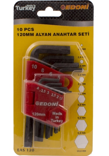 Edoni 10 Parça Alyan Allen Anahtar Seti 120 Mm N11.23199