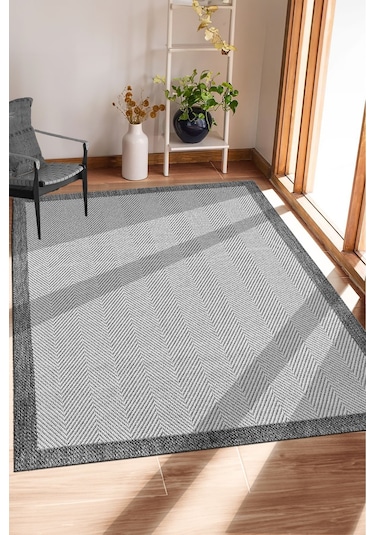 Sisal Bordürlü Jut Hasır Kaymaz Taban Çerçeve Model Siyah