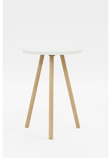 İntergo Yuvarlak Ahşap Ayaklı Tekli Zigon Yan Sehpa Beyaz