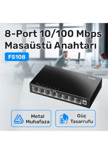 Cudy Fs108 8port 10/100mbps Duvar Montajlı Metal Masaüstü Switch