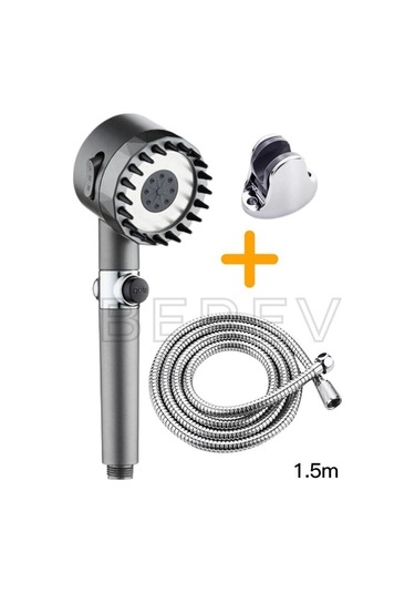 3 Fonksiyonlu Start Stop Tuşlu Filtreli Basınçlı Masaj Etkili Duş Başlığı Krom Hortum Ve Mafsal Set Siyah - Krom
