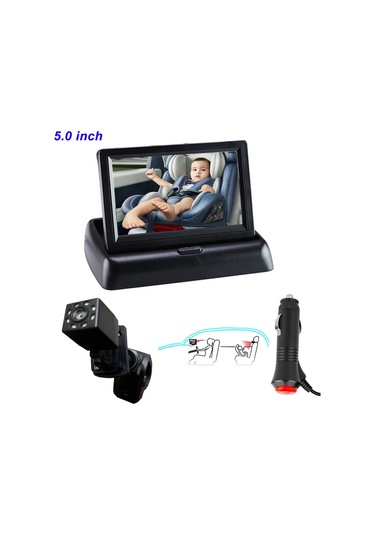 5.0 İnç Katlanabilir Bebek Araba Monitörü Bebek Hazinesi Geri Görüş Kamerası Katlanabilir Bebek Monitörü + Braket Kamera