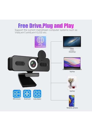 Xindoker "1080p/4k Web Kamera - Geniş Açılı, Gürültü Önleyici Mikrofon, Led Aydınlatma Ve Mahremiyet Kapağı İle"