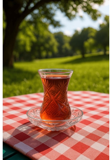 12 Parça Göz Dekor Kesme Çay Seti - Özel Yapım Çay Bardak Tabak Şeffaf