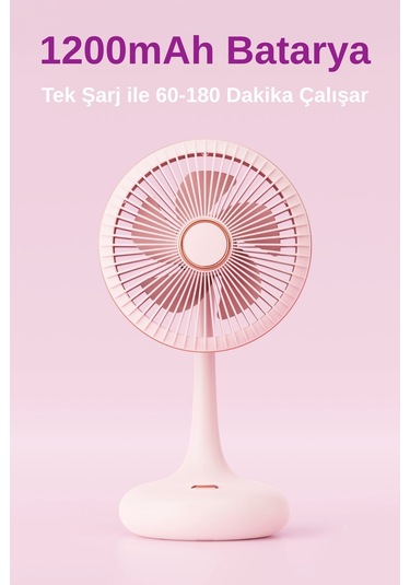 Taşınabilir Usb Şarjlı 3 Kademeli Masaüstü Dönebilen Fan Vantilatör Soğutucu Ys2531 Pembe