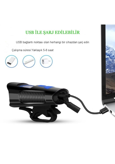 Bisiklet Lcd Hız Göstergesi Su Geçirmez Şarjlı Led Işık Km Ekran Siyah