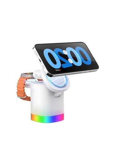 Tongxida İphone Uyumlu / Airpods Uyumlu/ Watch İçin T15 3'ü 1 Arada Katlanabilir Kablosuz Şarj Cihazı Manyetik Şarj İstasyonu Beyaz