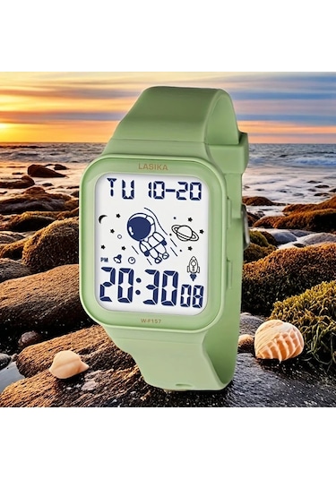 Primepickings Kızlar Astronot Tema Işıklı Mavi Kare Kadranlı Ipx7 Suya Dayanıklı Digital Saat Diğer