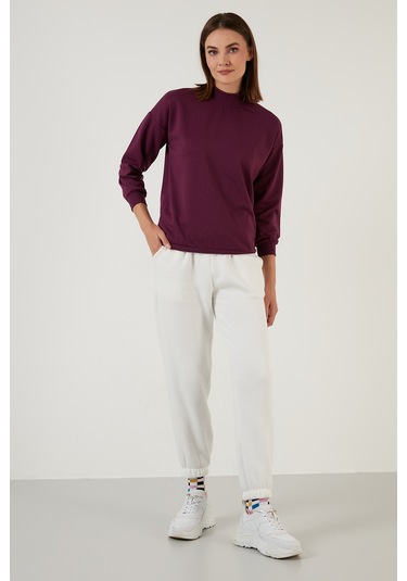 Lela Pamuklu Dik Yaka Basic Örme Bayan Sweat 5863323 Mor
