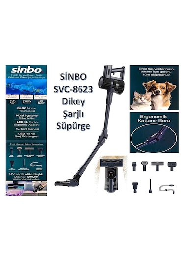Sinbo SVC-8623 Evcil Hayvan Bakım Setli Kablosuz Dikey LED Aydınlatmalı Şarjlı Süpürge