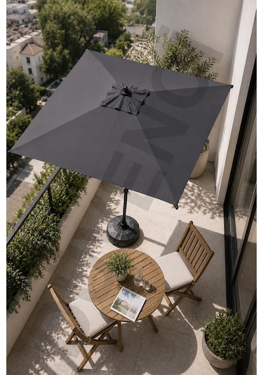 Alubrella Antrasit Kare Güneş Şemsiyesi, 210x210 / 8 Telli, Bidonlu