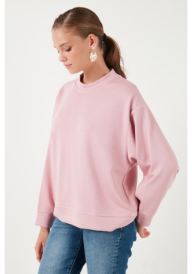 Lela Streç Bisiklet Yaka Oversize Fit Scuba Bayan Sweat 5865879 Gül