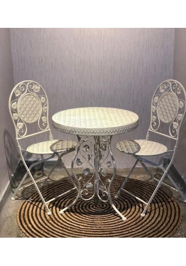 Burakzuccaciye Panalı Ferforje Metal Masa Sandalye Seti Krem Burakzuccaciye Panalı Ferforje Metal Masa Sandalye Seti Krem