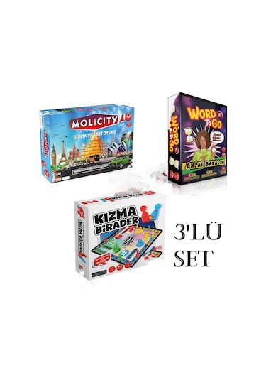 Süper 3'lü Set Molicity Emlak Ticaret Oyunu Kızma Birader Word To Go Tabu