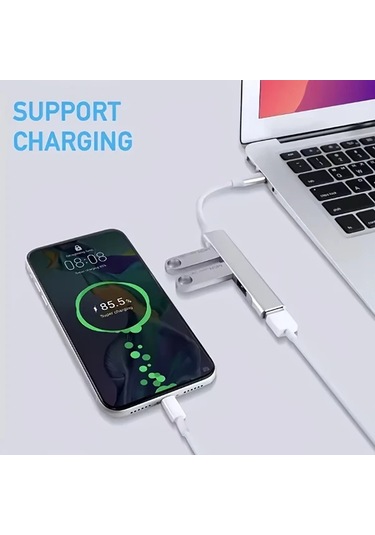Hightower Gri 4'ü 1 Arada Usb 3.0 Hub Usb-c Adaptörlü Hızlı Veri Aktarımı