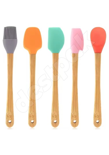 5'li Mini Bambu Spatula Seti - Yumurta Fırçalı - Mini Boy