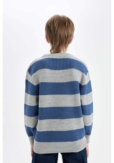DeFacto Erkek Çocuk Bisiklet Yaka Çizgili Triko Kazak C8112A824CWGR228