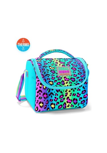 Coral High İlkokul Kız Çocuk Okul Beslenme Çantası, Yeşil Mor Leopar, Termoslu Isı Yalıtımlı Çok Renkli