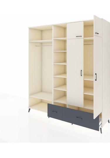 Kronos Dolap 12 Raflı 2 Çekmeceli 2 Askılı 220x59x243 Aytaşı-aytaşı/antrasit Aytası/antrasıt